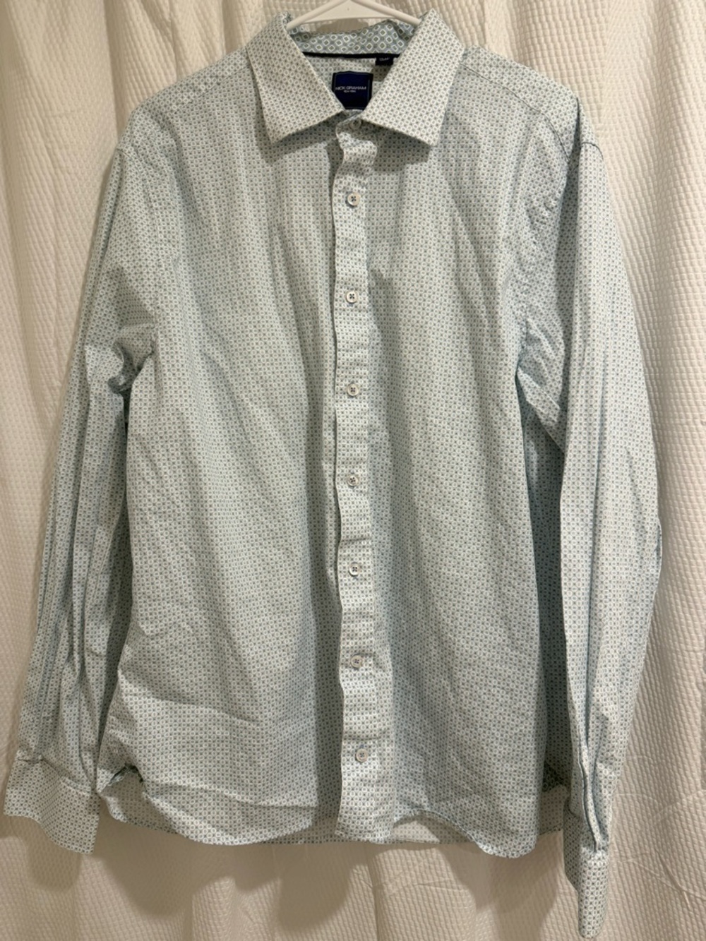 Men's Light Blue Micro-Print Button-Down Shirt